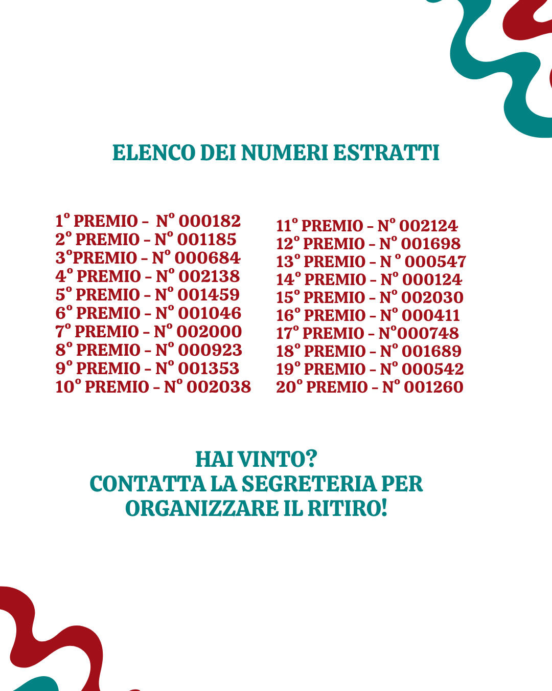 LOTTERIA DI BENEFICENZA 2025 - ELENCO NUMERI ESTRATTI